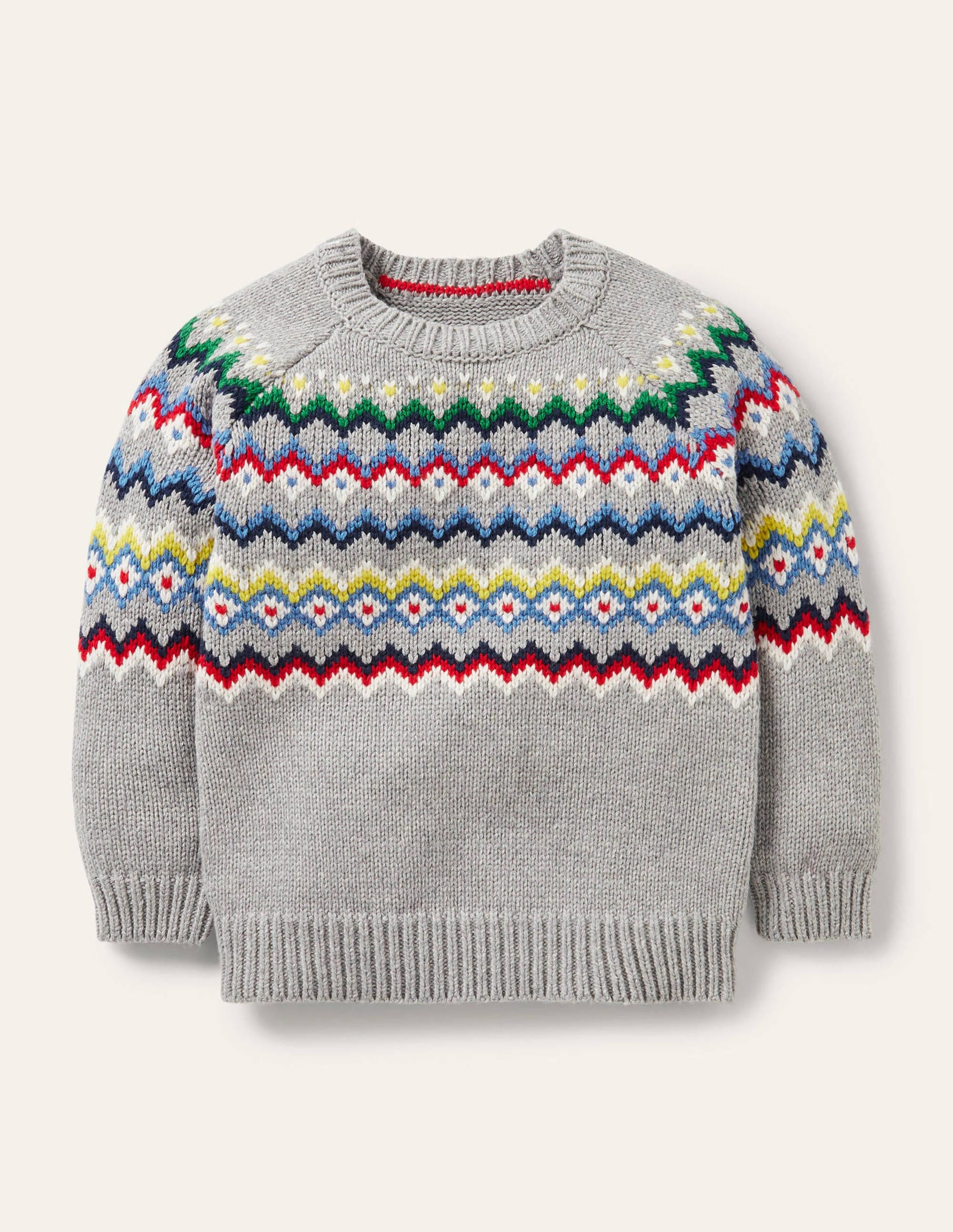 Chunky Fair Isle Crew Jumper-Grey Marl-1