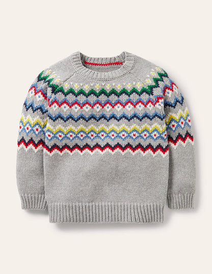 Chunky Fair Isle Crew Jumper-Grey Marl-1