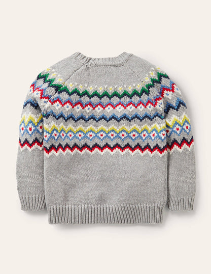 Chunky Fair Isle Crew Jumper-Grey Marl-2