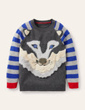 Winter Animal Crew Jumper-Charcoal Marl Wolf