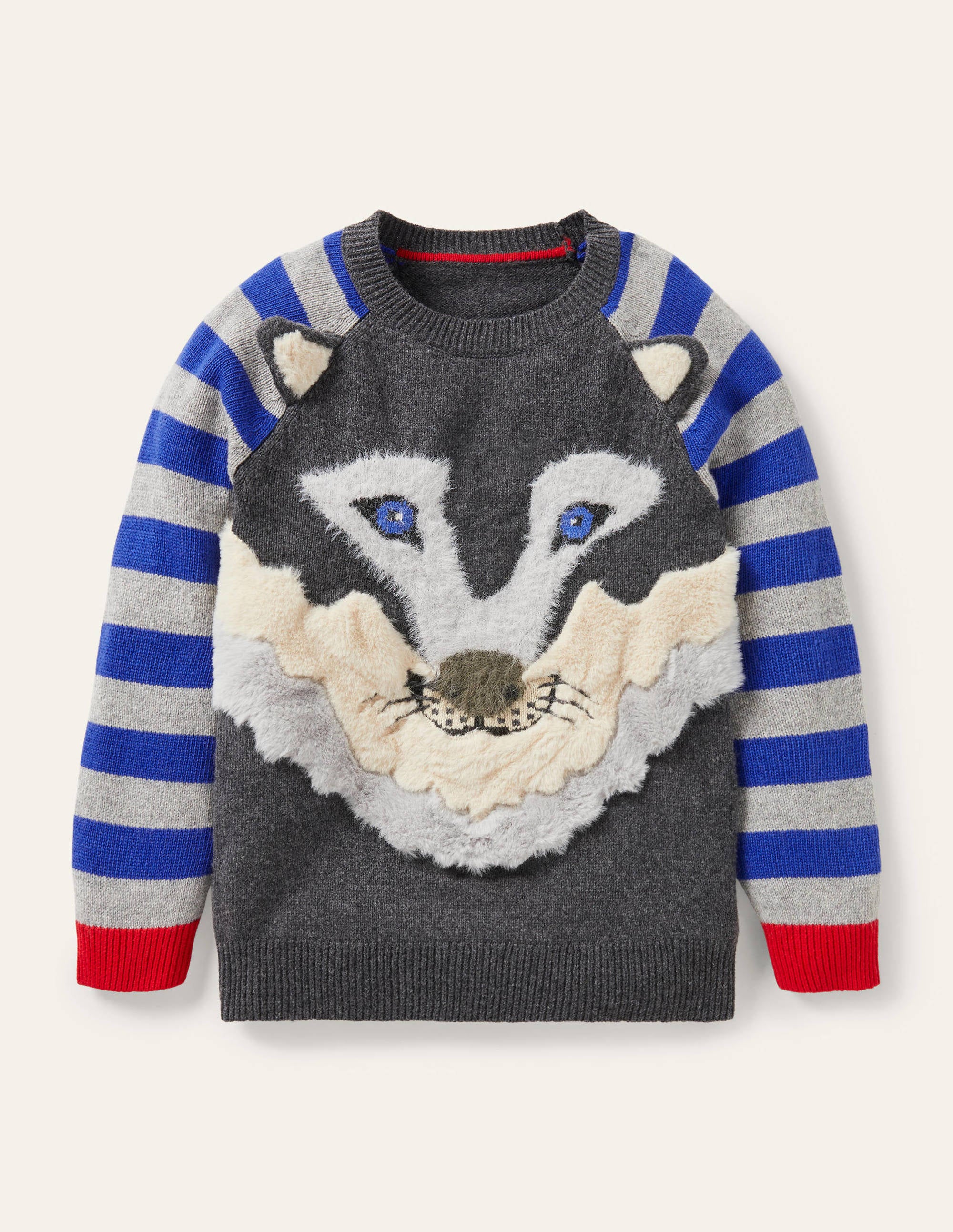 Winter Animal Crew Jumper-Charcoal Marl Wolf - Image 1