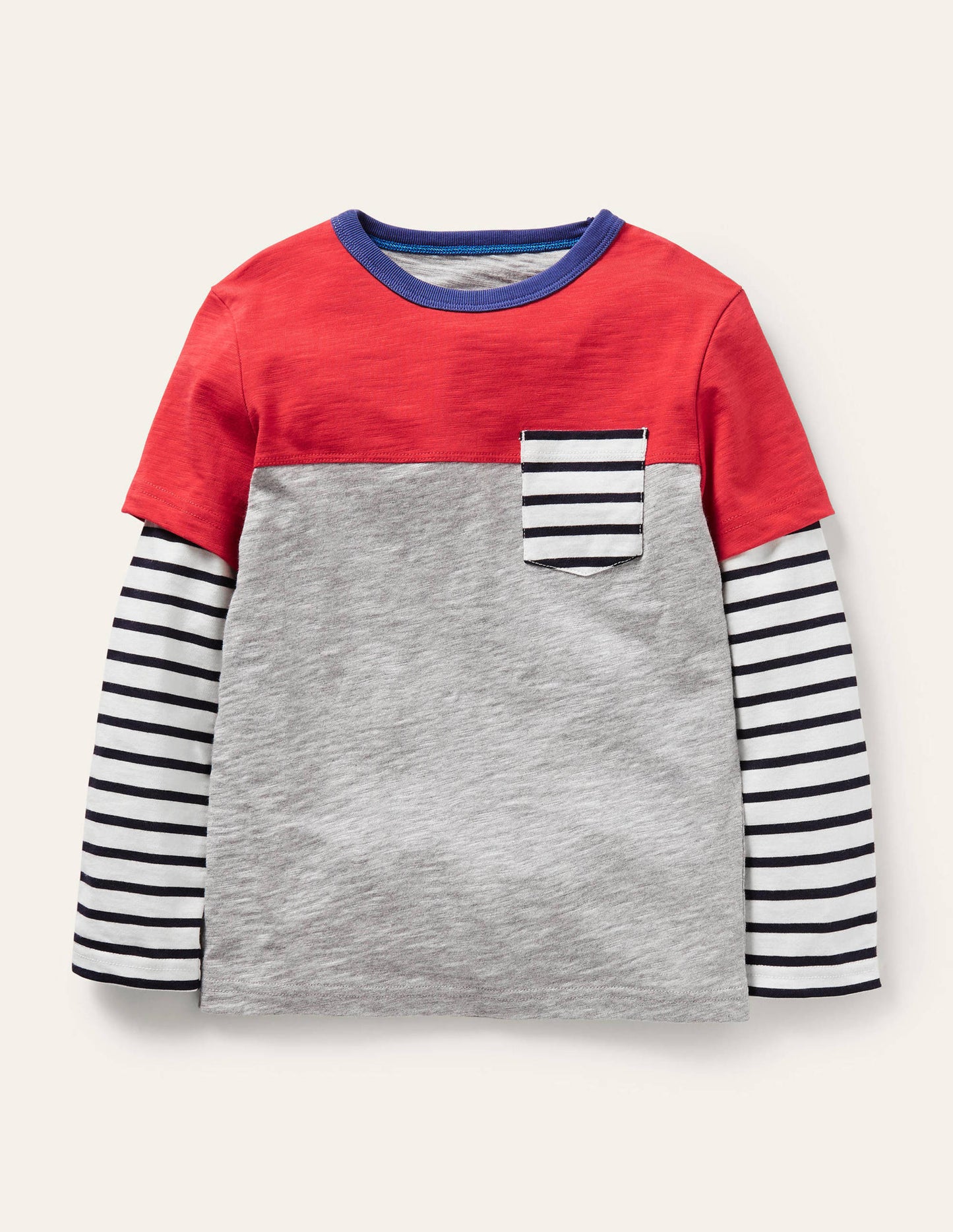 Colourblock Layered T-shirt-Rockabilly Red/Grey