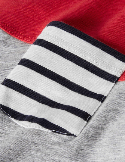 Colourblock Layered T-shirt-Rockabilly Red/Grey-3