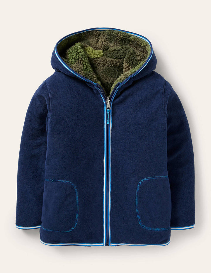 Cosy Reversible Zip-up Hoodie-Dark Khaki Camo