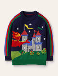 Graphic Dragon Crew Jumper-College Navy Rainbow Castle