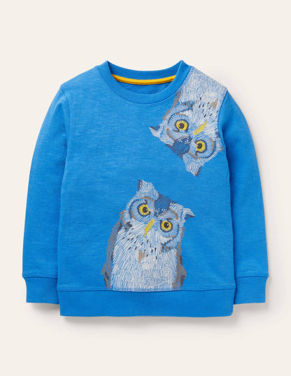 Superstitch Owl Sweatshirt-Elizabethan Blue