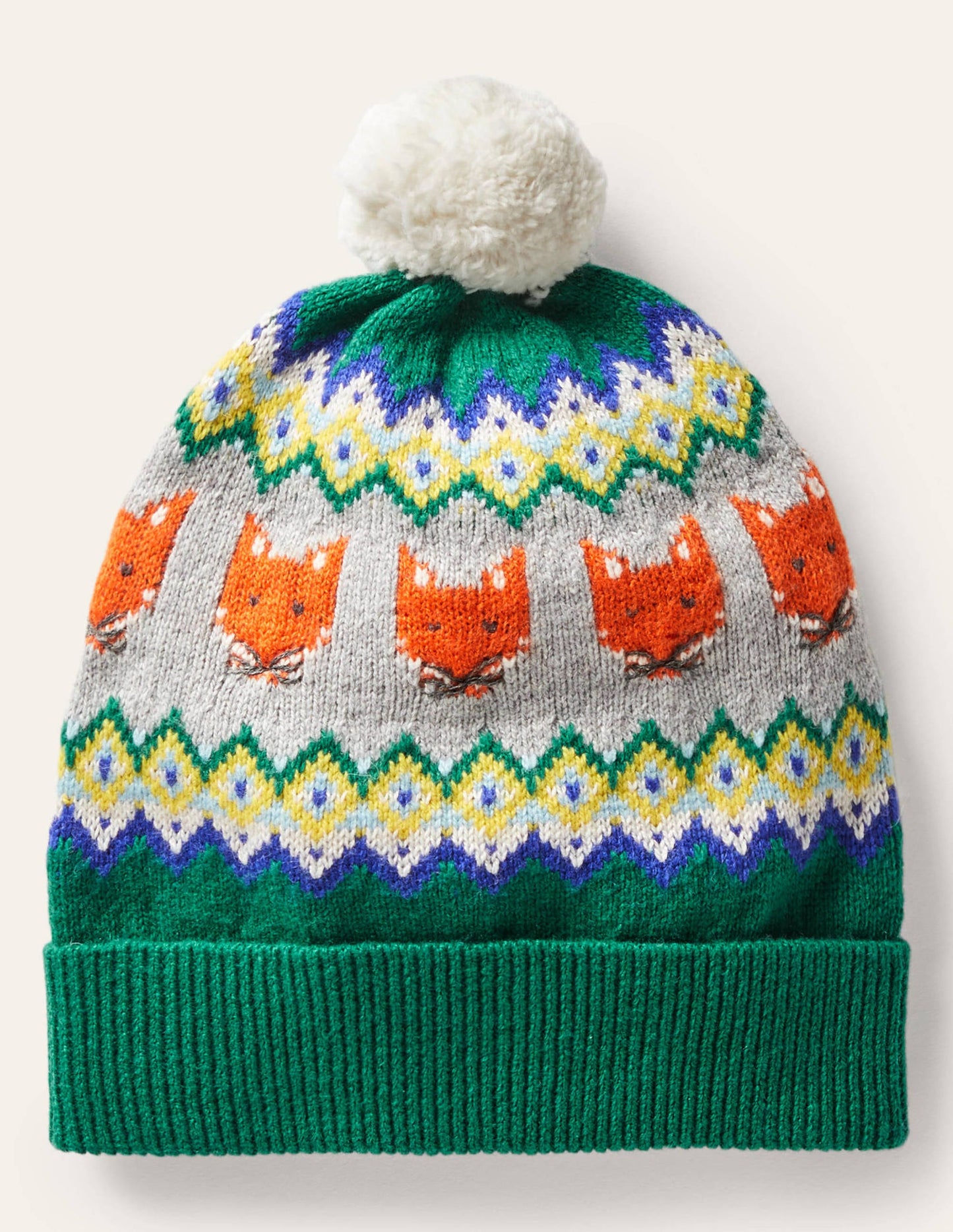 Cosy Fox Fair Isle Hat-Forest Green