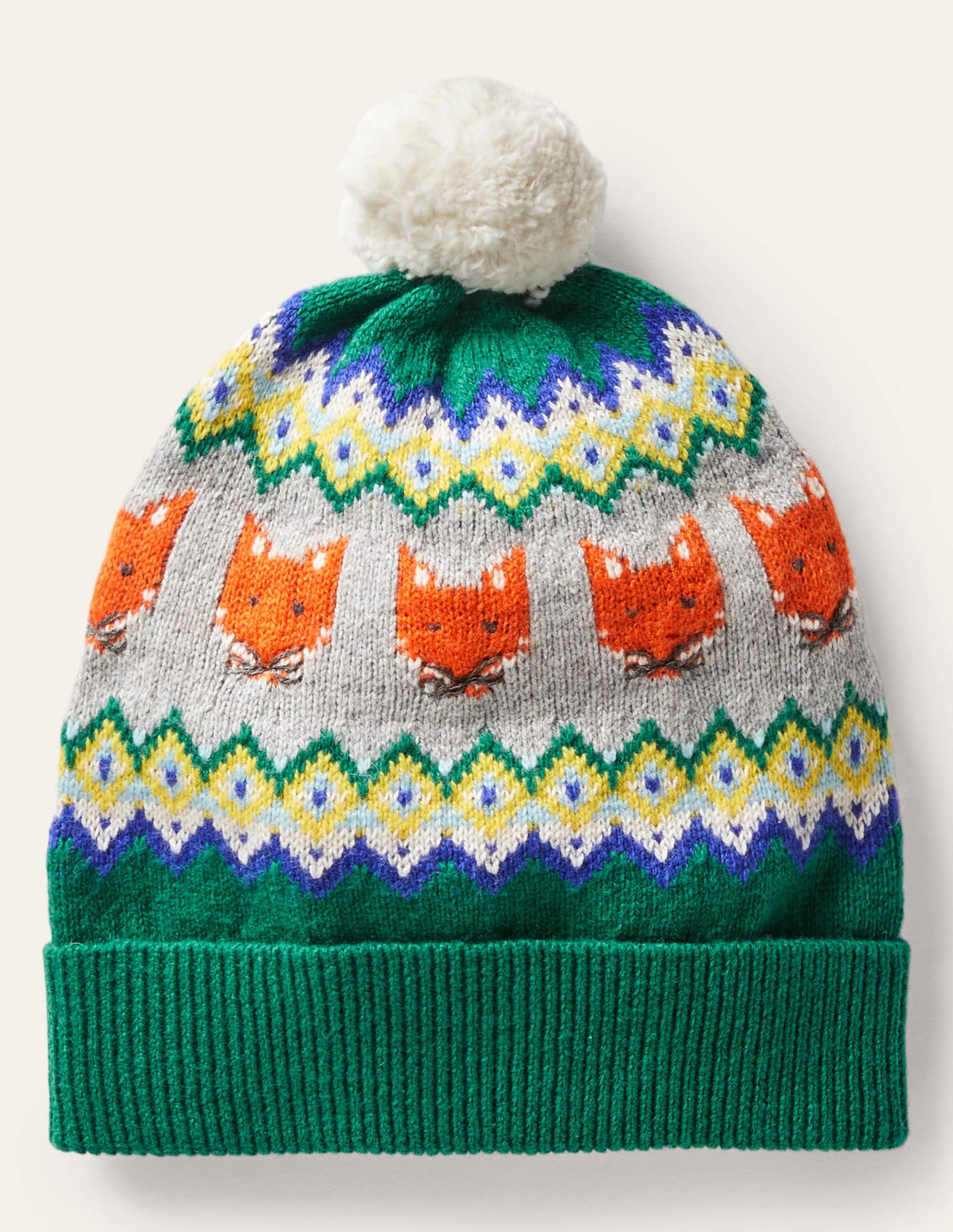 Cosy Fox Fair Isle Hat-Forest Green-1