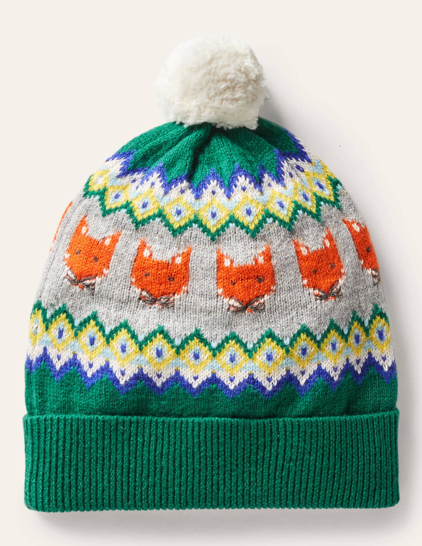 Cosy Fox Fair Isle Hat-Forest Green