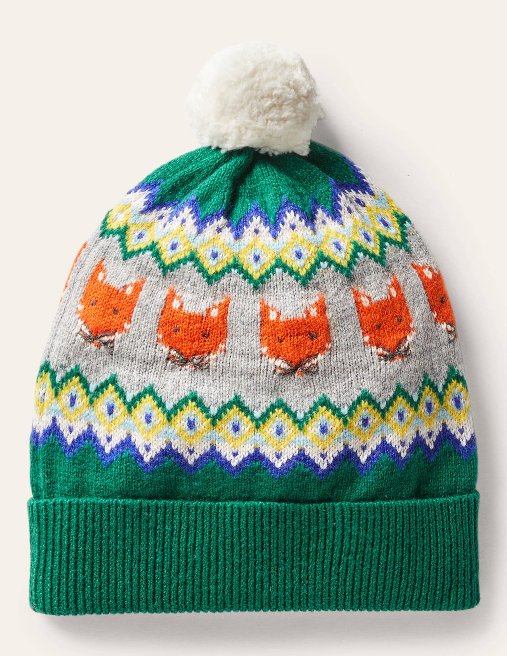 Cosy Fox Fair Isle Hat-Forest Green-2