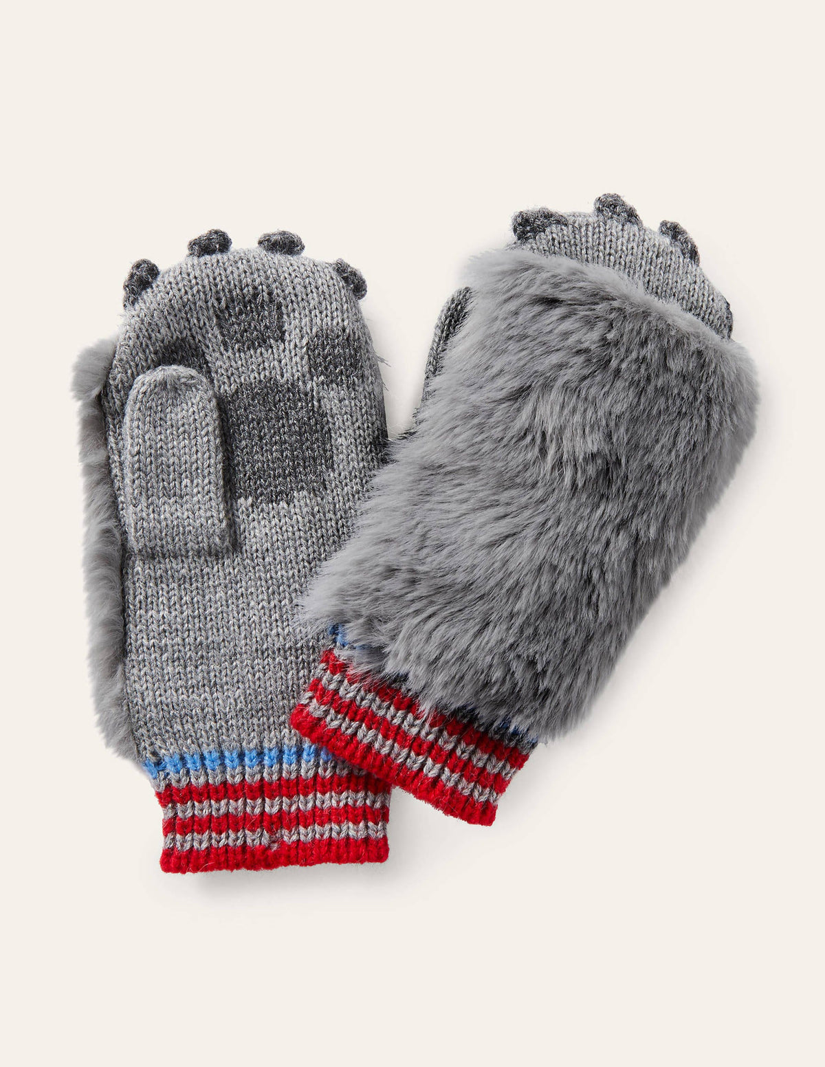 Wolf Knitted Mittens-Grey Marl-1