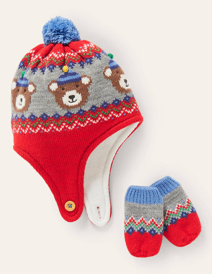 Bear Knitted Set-Red Fairisle-1
