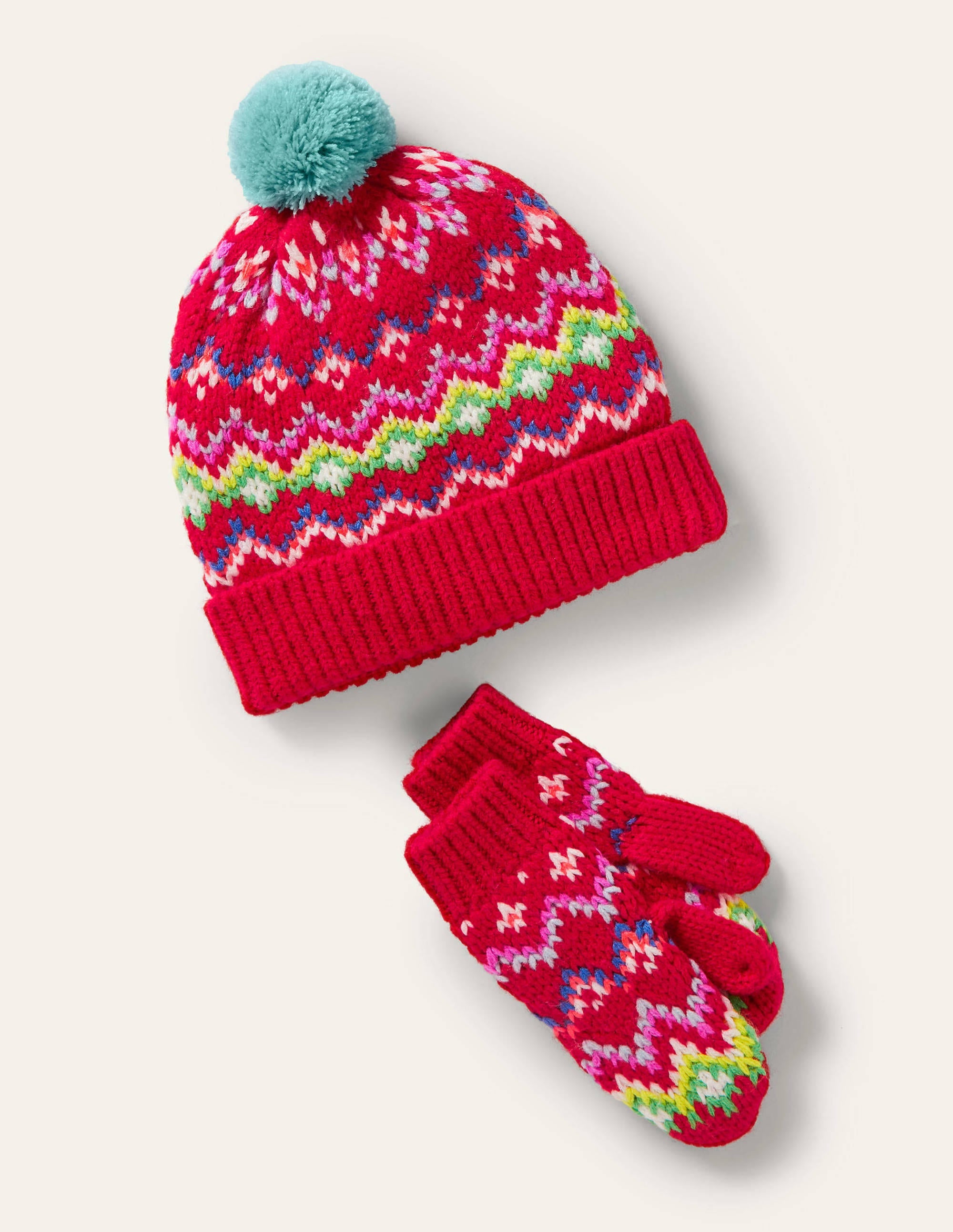 Fair Isle Hat and Mittens Set-Rockabilly Red - Image 1