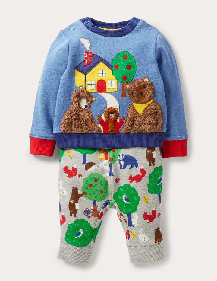 Cosy Sweatshirt & Bottoms Set-Grey Marl Bears