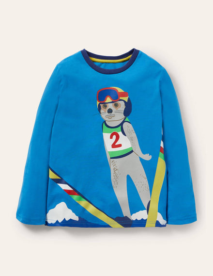 Animal Snow Sports T-shirt-Moroccan Blue Skiing Meerkat