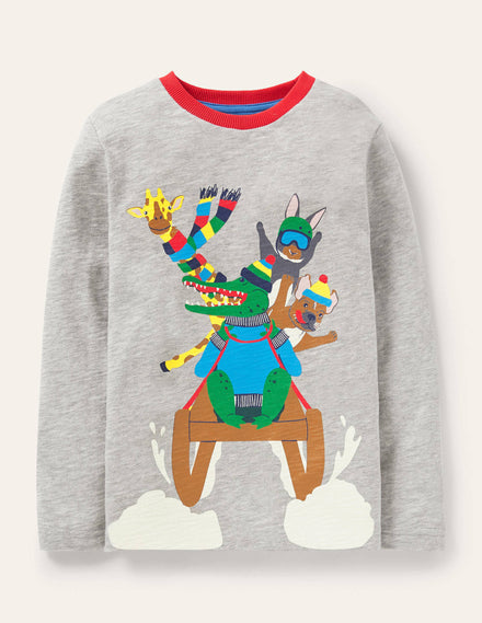 Animal Snow Sports T-shirt-Grey Marl Sledge Animals