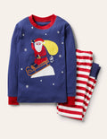 Snug Appliqué Long Pyjamas-Starboard Blue Santa