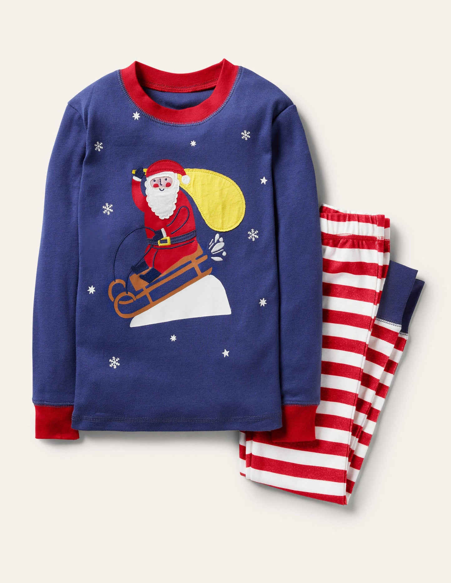 Snug Appliqué Long Pyjamas-Starboard Blue Santa