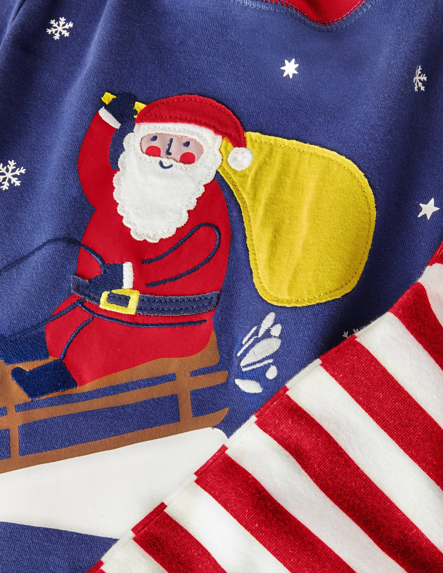 Snug Appliqué Long Pyjamas-Starboard Blue Santa