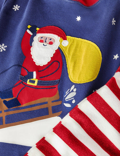 Snug Appliqué Long Pyjamas-Starboard Blue Santa-4