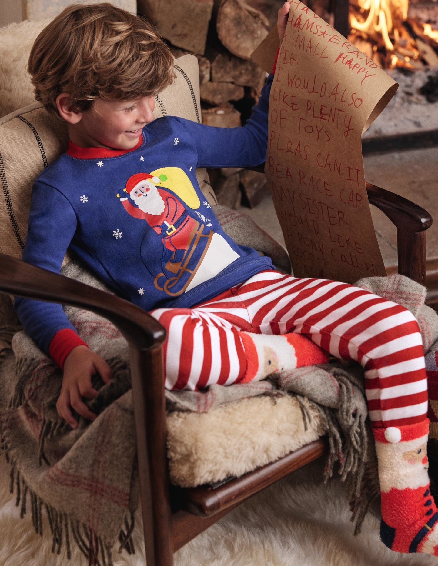 Snug Appliqué Long Pyjamas-Starboard Blue Santa
