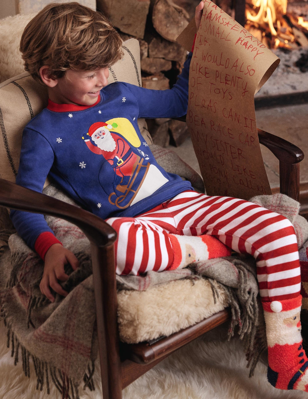 Snug Appliqué Long Pyjamas-Starboard Blue Santa - Image 4