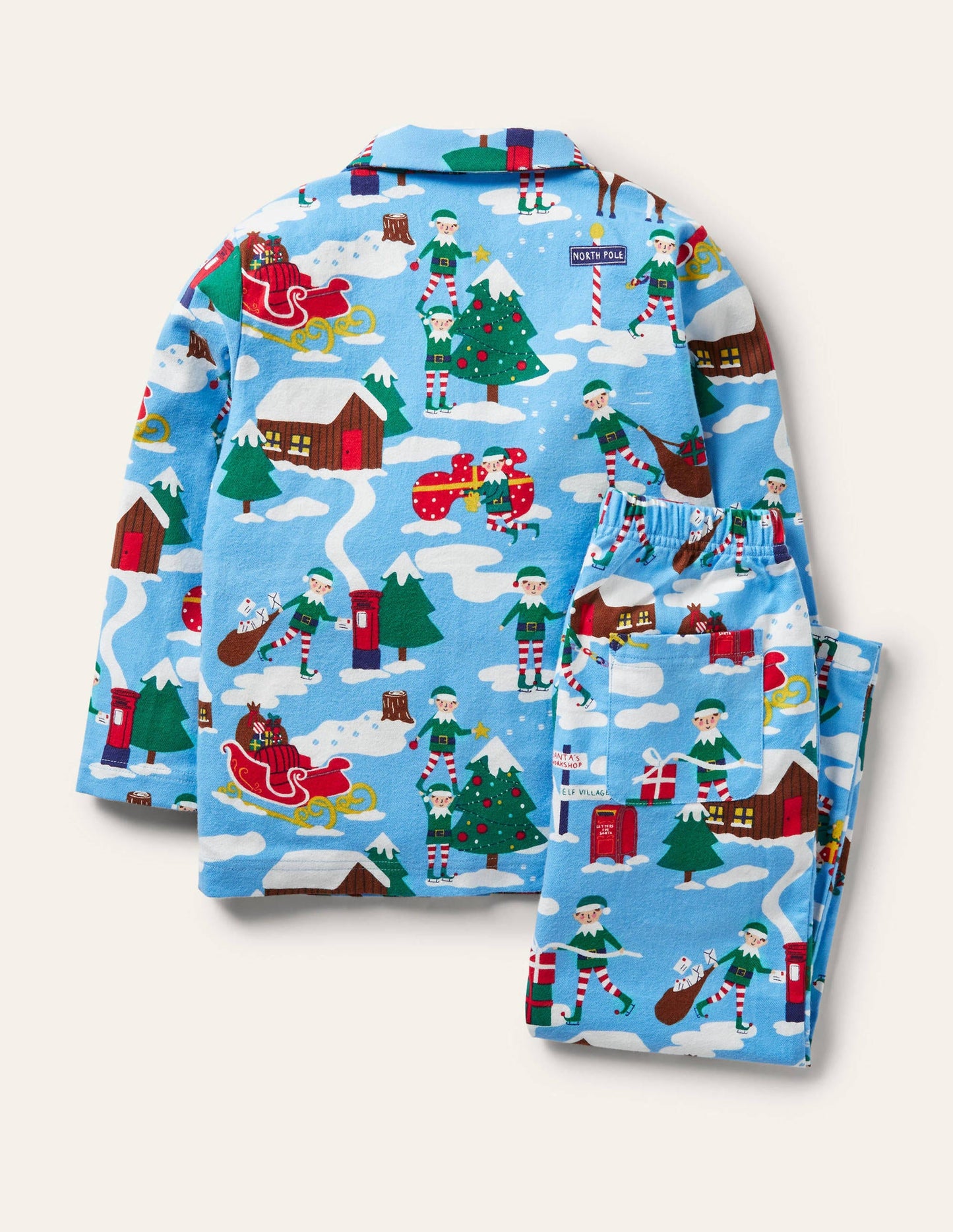 Cosy Brushed Woven Pyjama Set-Surfboard Blue Busy Elves