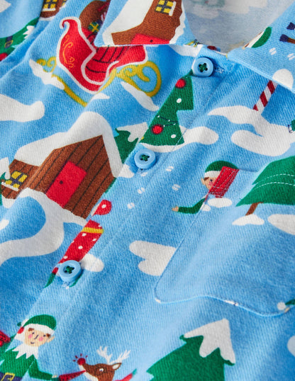 Cosy Brushed Woven Pyjama Set-Surfboard Blue Busy Elves-3
