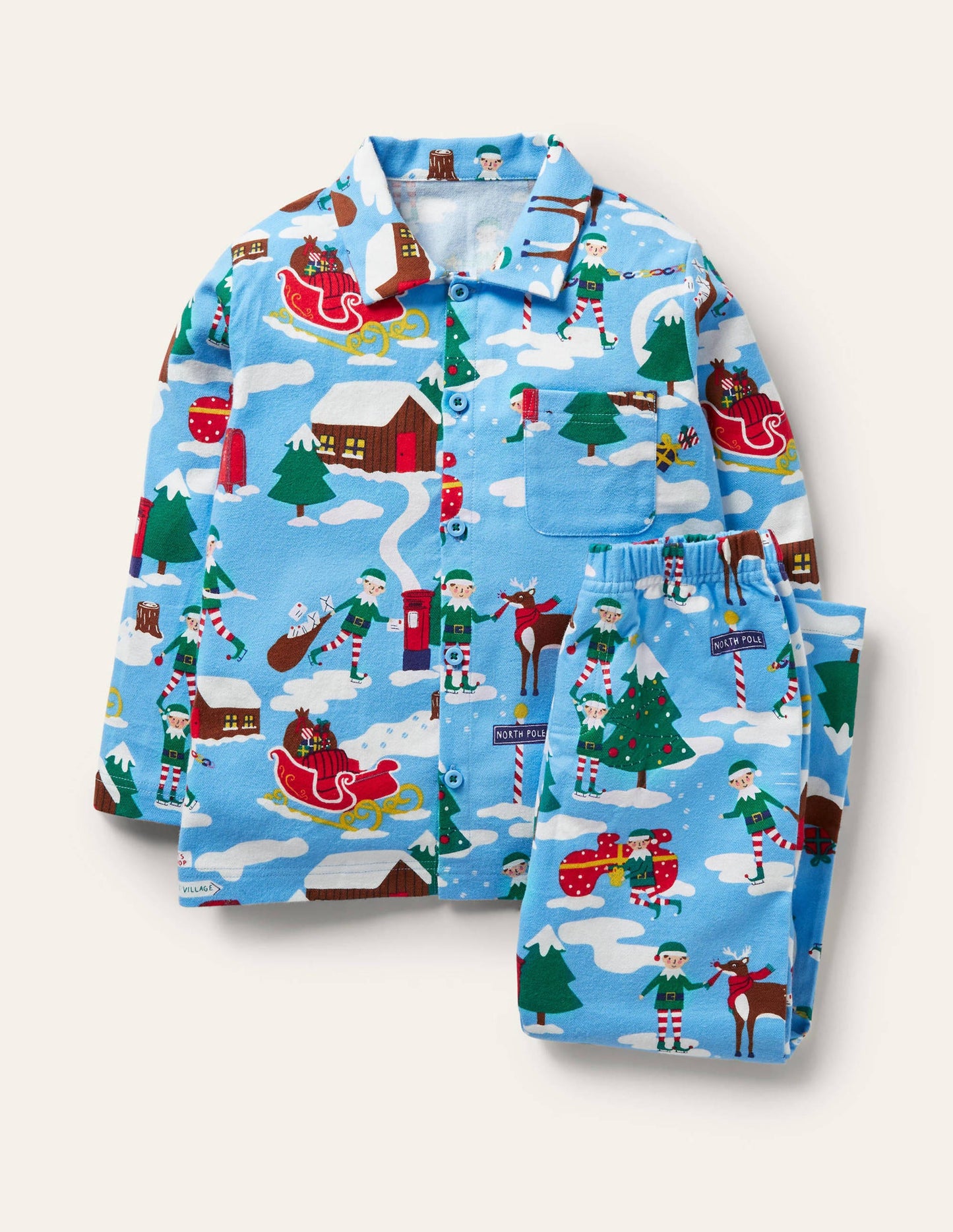 Cosy Brushed Woven Pyjama Set-Surfboard Blue Busy Elves