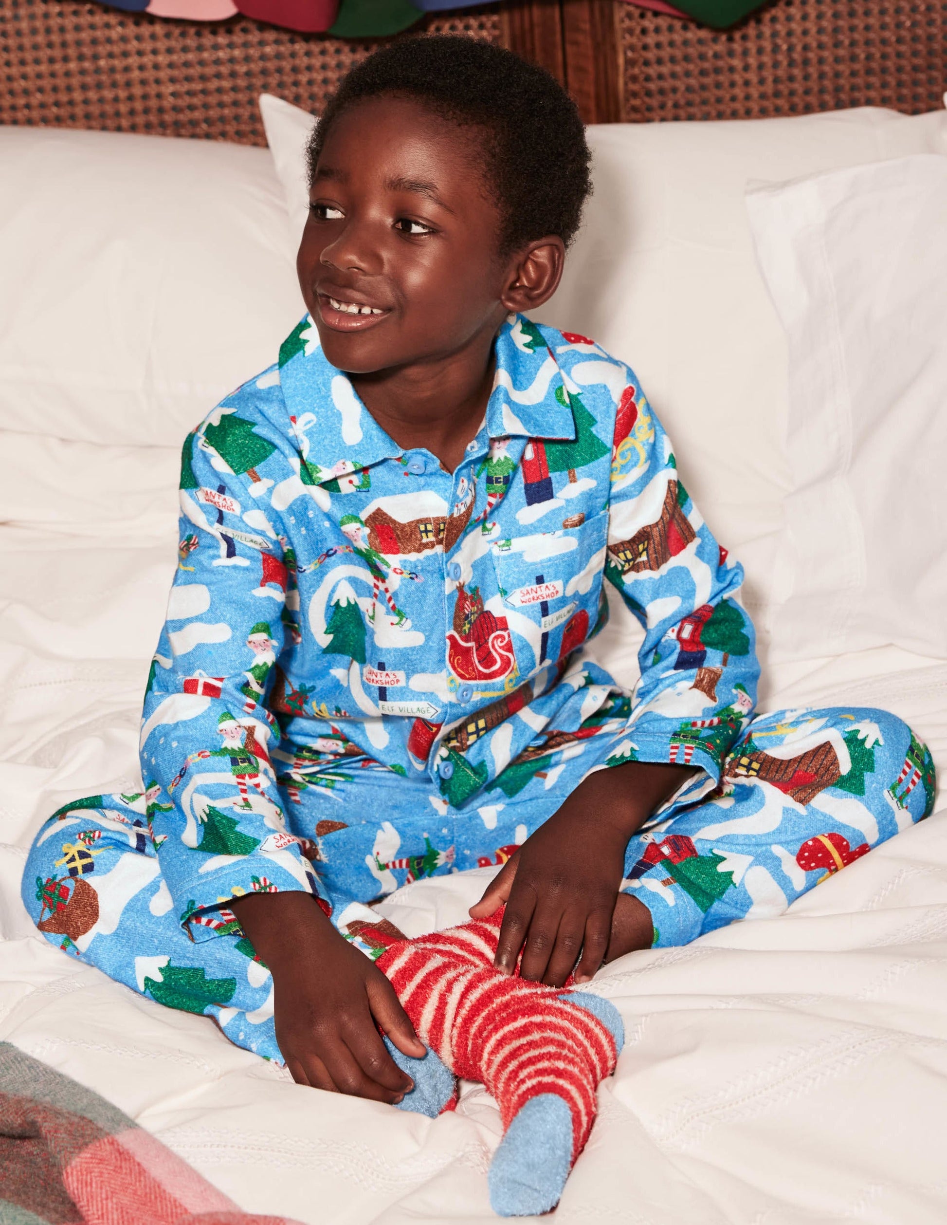 Cosy Brushed Woven Pyjama Set-Surfboard Blue Busy Elves-4