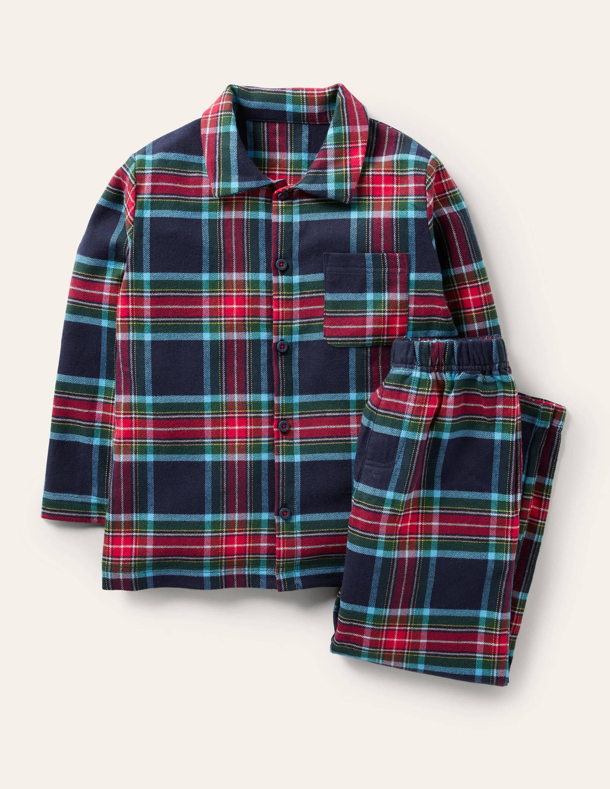 Cosy Brushed Woven Pyjama Set-College Navy/Rockabilly Red - Image 1