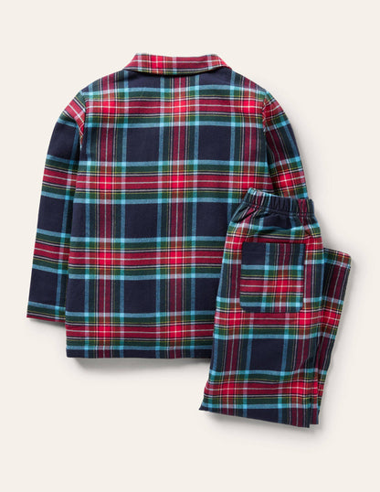 Cosy Brushed Woven Pyjama Set-College Navy/Rockabilly Red-2