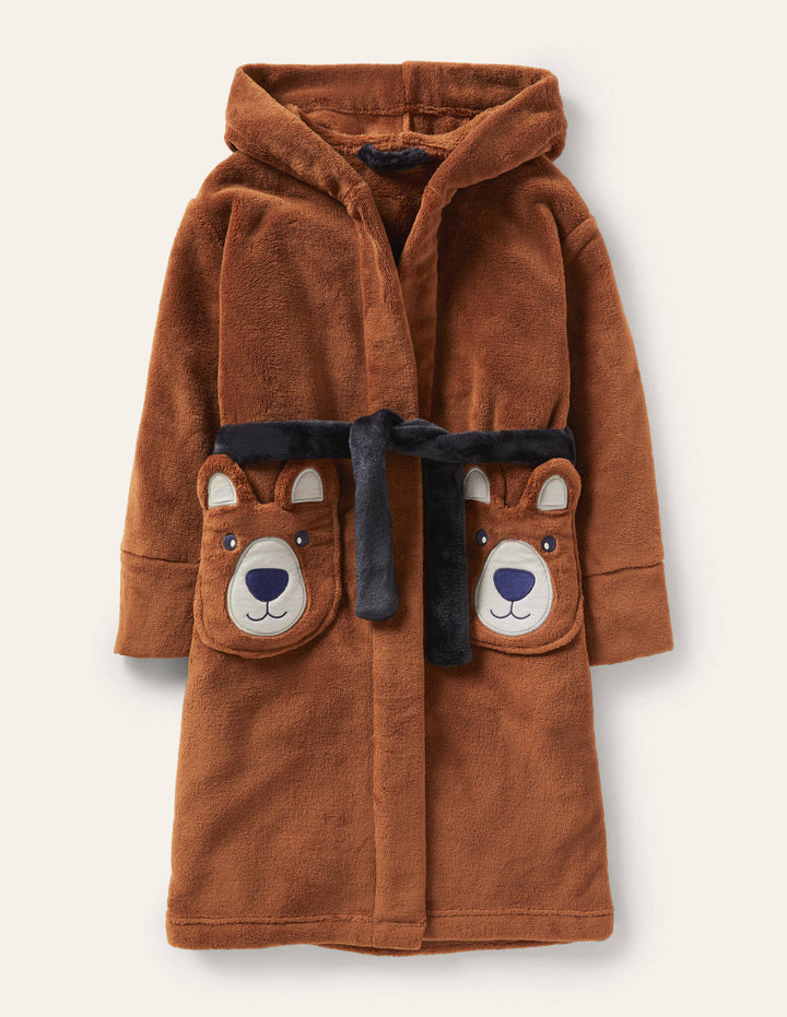 Cosy Appliqué Dressing Gown-Dark Brown Bear