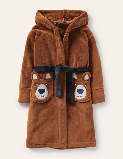 Cosy Appliqué Dressing Gown-Dark Brown Bear-1