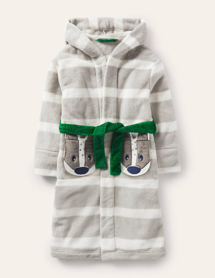 Cosy Appliqué Dressing Gown-Grey/Ecru Badger