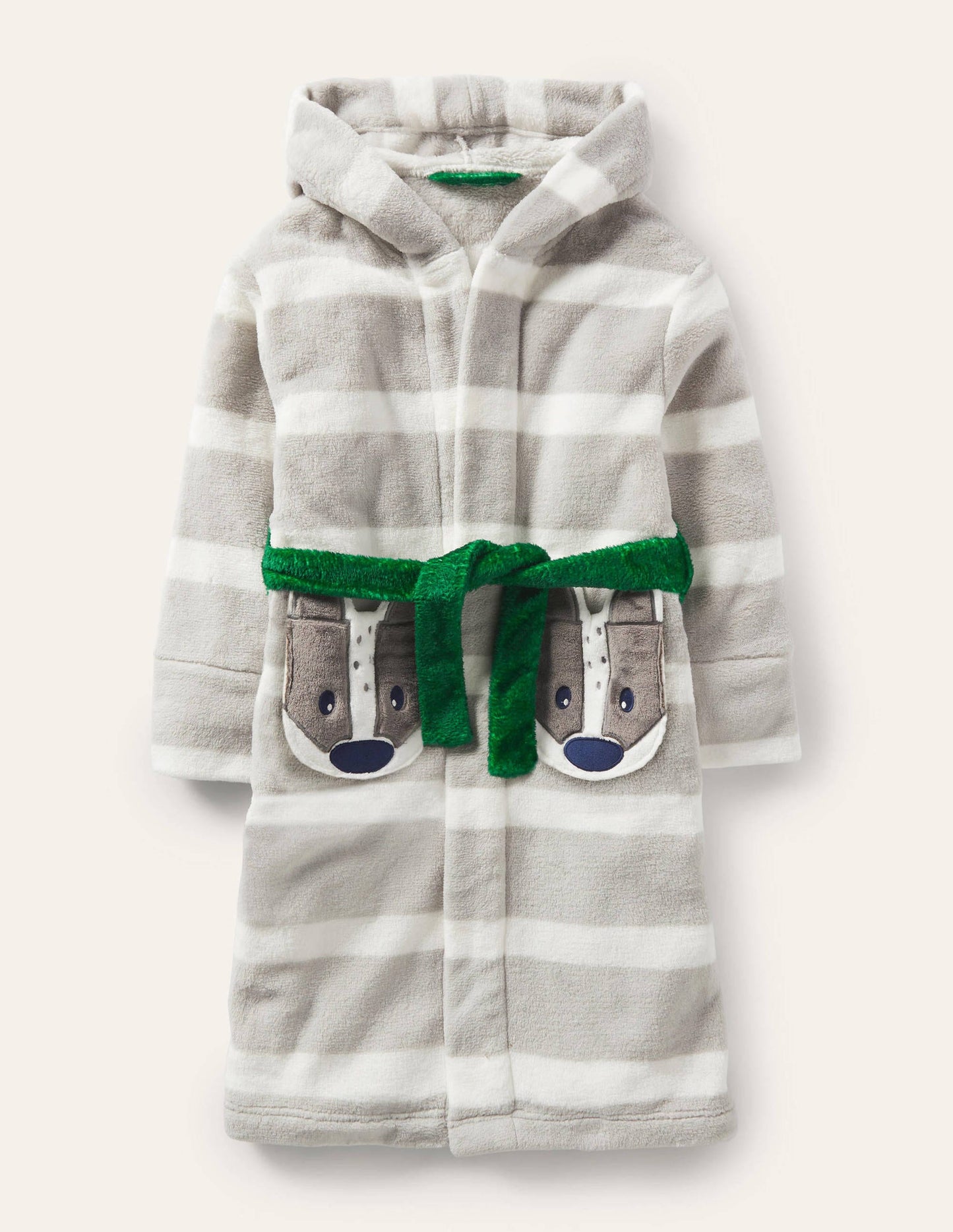 Cosy Appliqué Dressing Gown-Grey/Ecru Badger