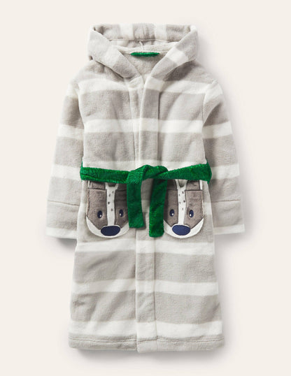 Cosy Appliqué Dressing Gown-Grey/Ecru Badger-1