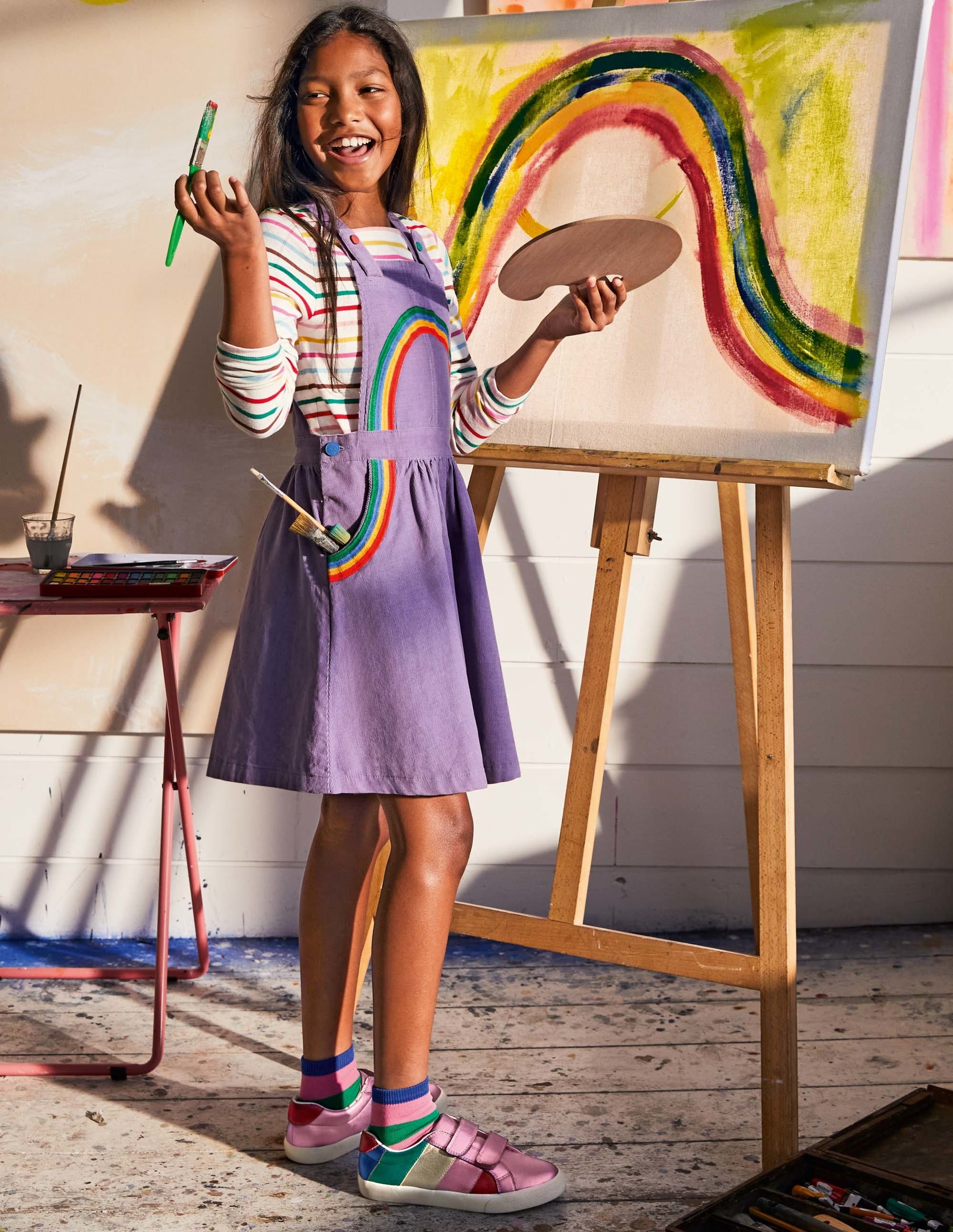 Woven Pinafore Dress-Aster Purple Rainbow - Image 5