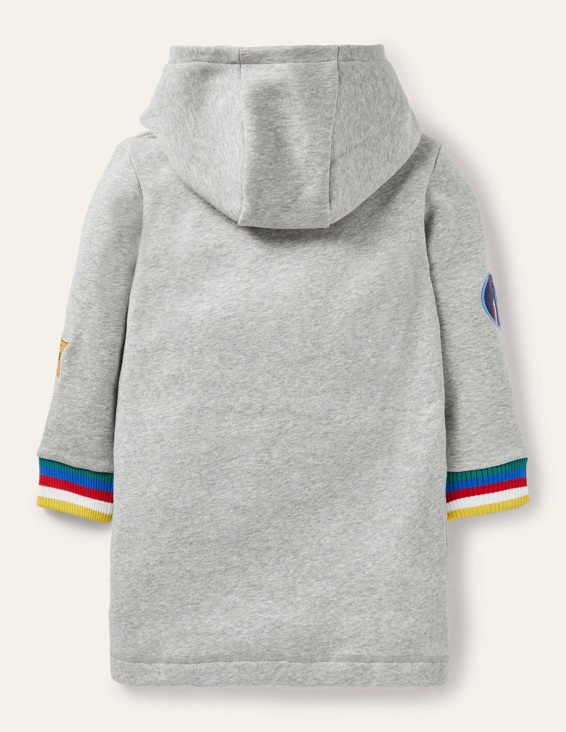 Cosy Hooded Sweatshirt Dress-Grey Marl Badges-2