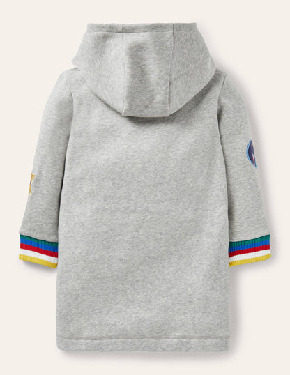 Cosy Hooded Sweatshirt Dress-Grey Marl Badges-2