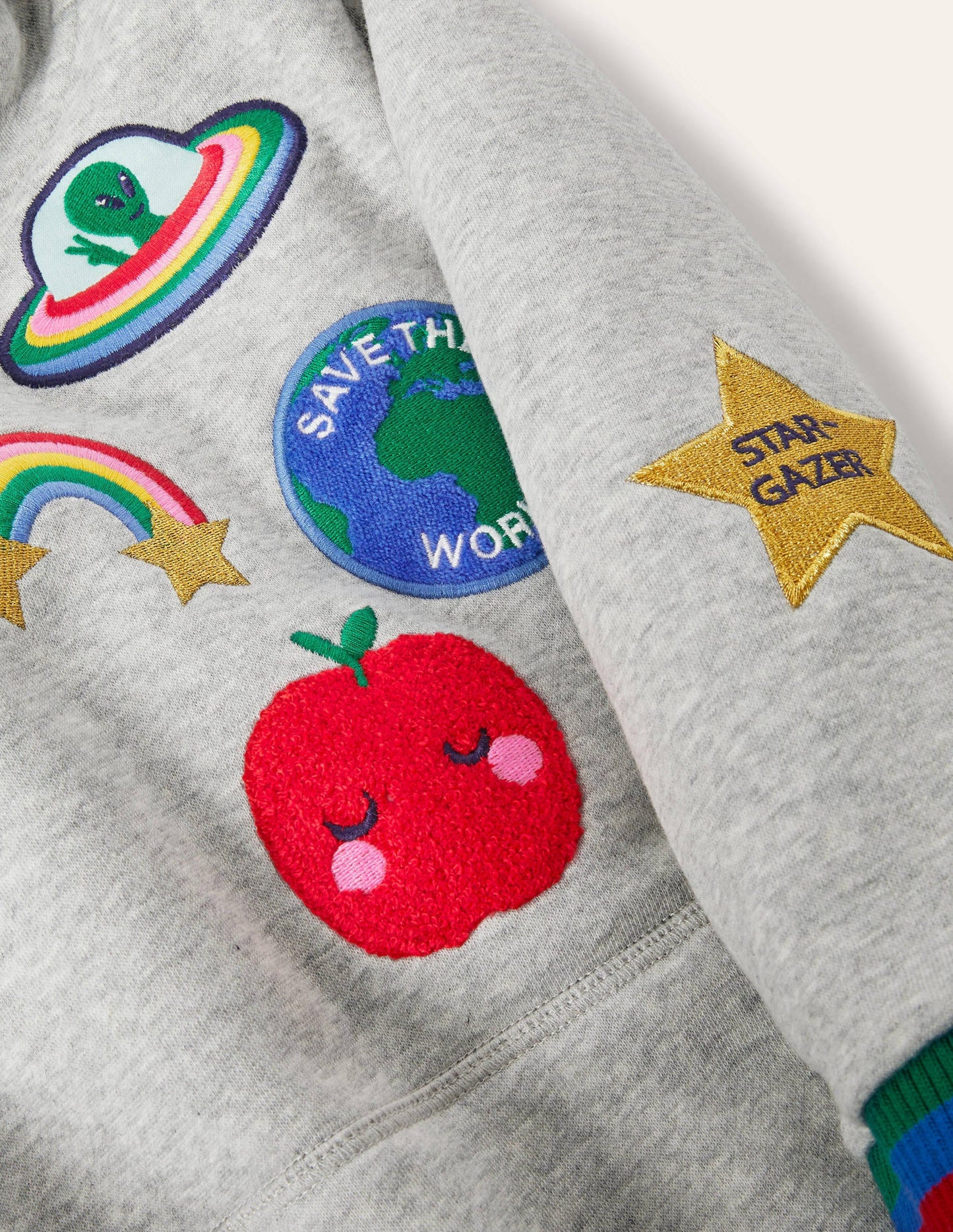 Cosy Hooded Sweatshirt Dress-Grey Marl Badges