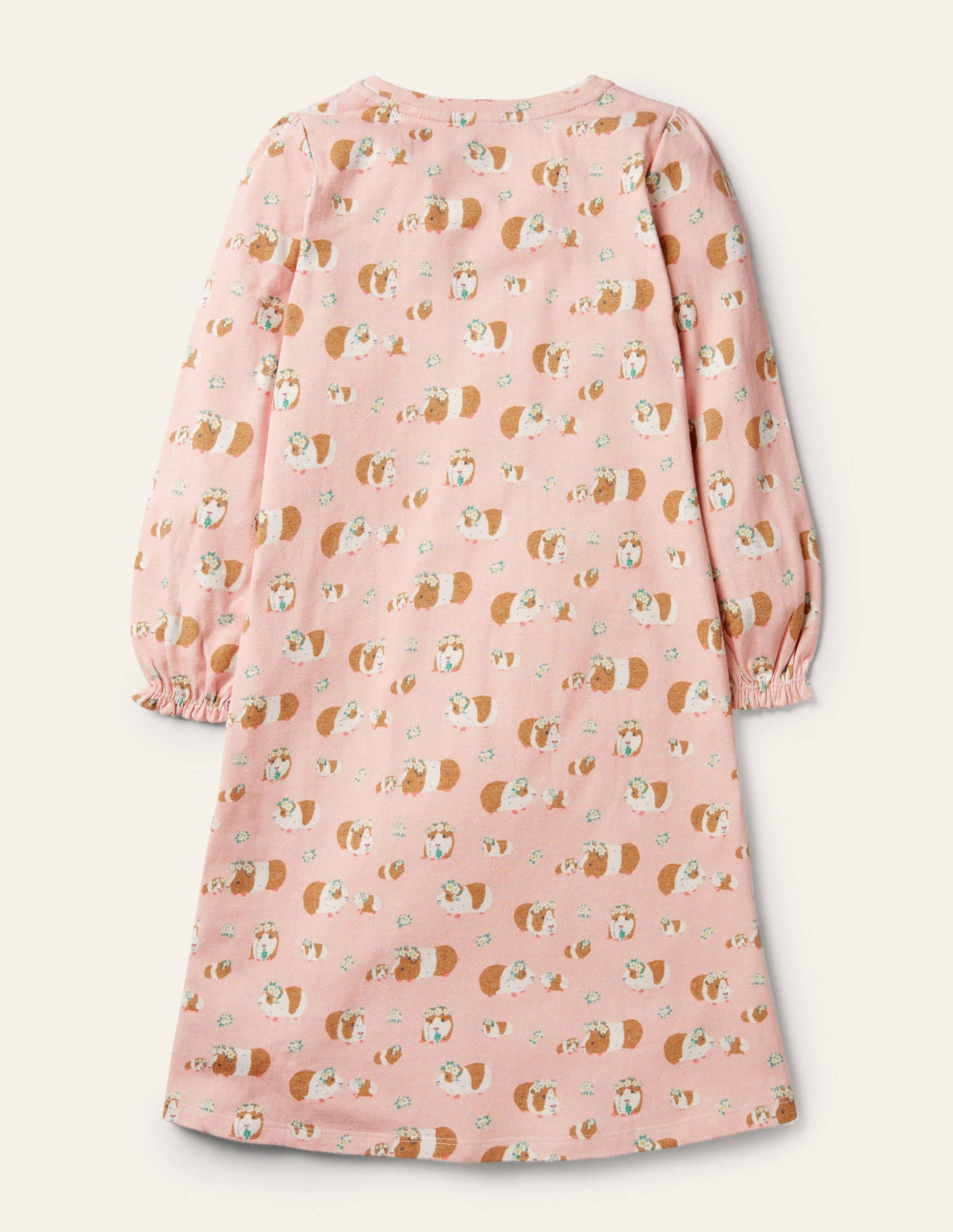 Printed Long-sleeved Nightie-Dusty Pink Guinea Pigs-2