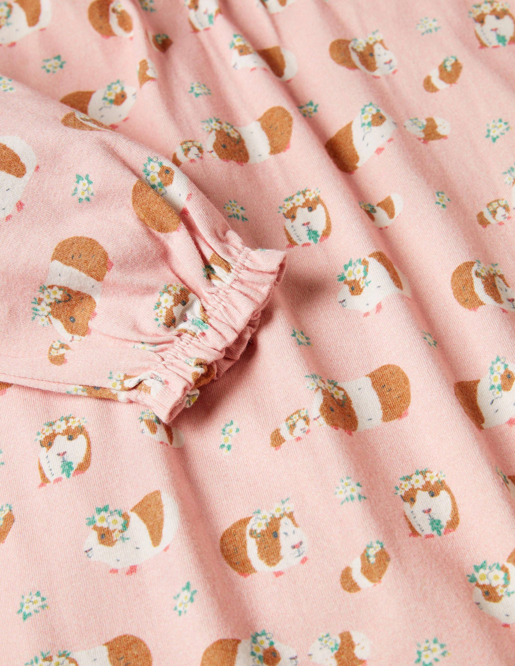 Printed Long-sleeved Nightie-Dusty Pink Guinea Pigs-3