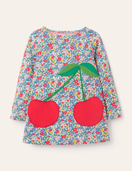 Appliqué Pocket Tunic-Floral Blossom Cherries