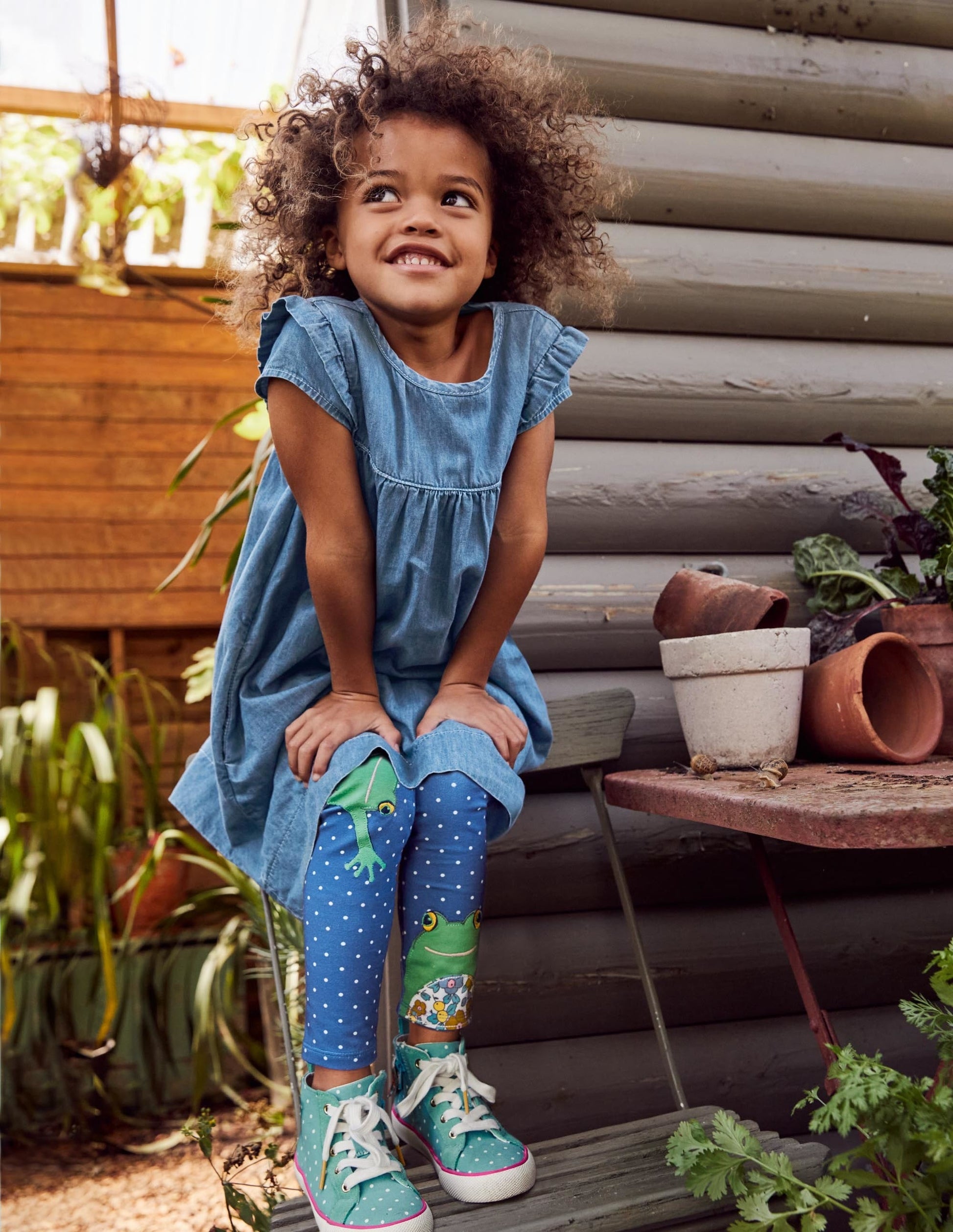 Fun Appliqué Leggings-Elizabethan Blue Pin Spot Frog-4