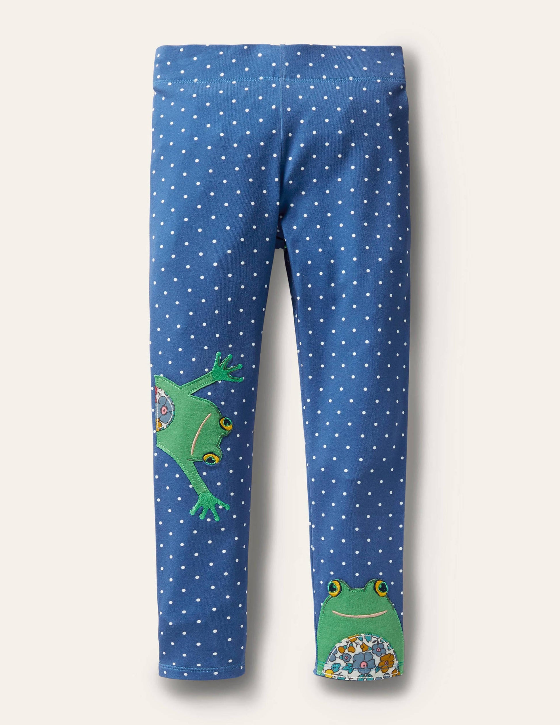 Fun Appliqué Leggings-Elizabethan Blue Pin Spot Frog-1