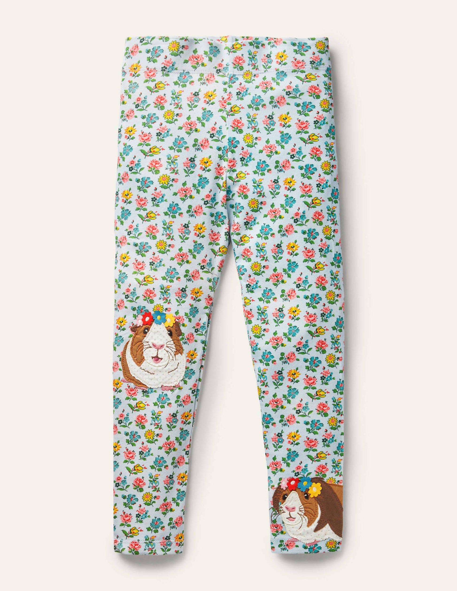 Fun Appliqué Leggings-Provence Blue Floral Guineas-1