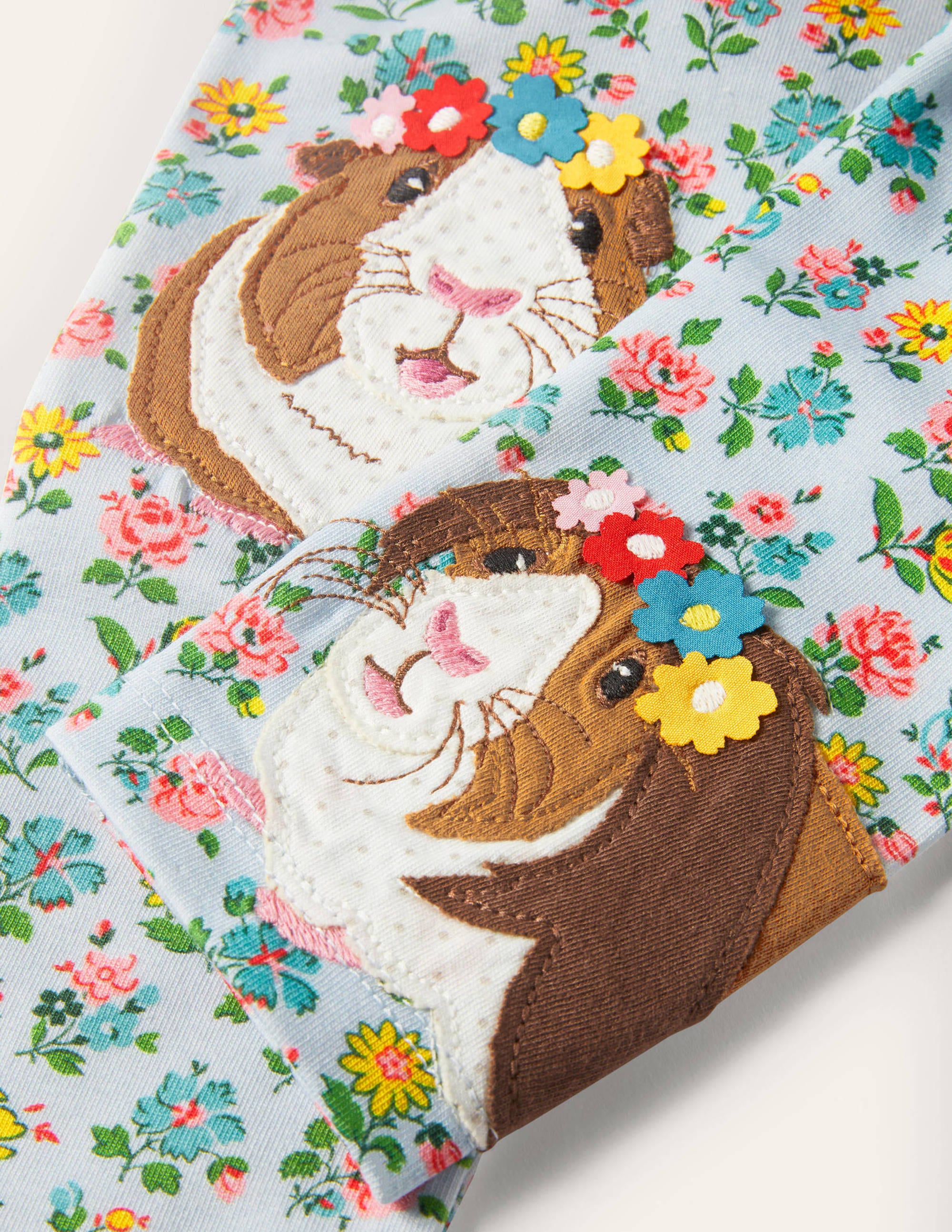 Fun Appliqué Leggings-Provence Blue Floral Guineas - Image 3