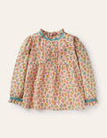 Frill Detail Woven Top-Provence Dusty Pink Floral