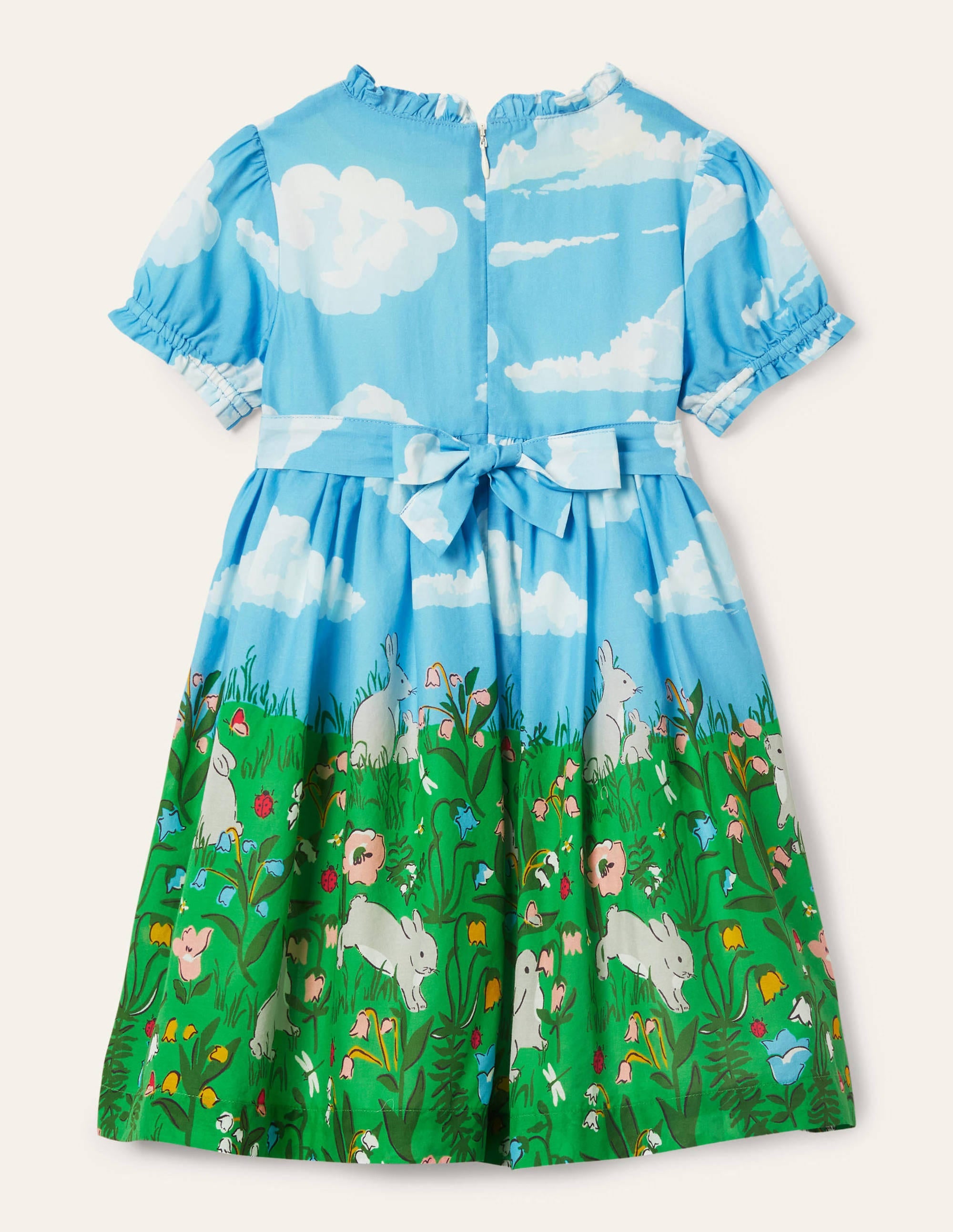 Frill Neck Woven Dress-Multi Bunny Scene - Image 2